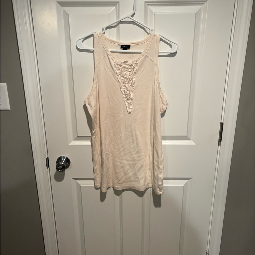Torrid: Cotton Modal Rib Notch Neck Crochet Inset Tank - Picture 4 of 6